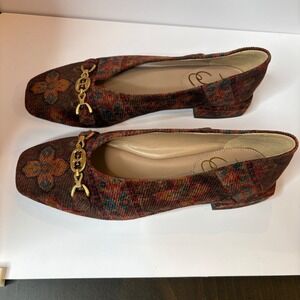 Sam Edelman Tapestry Flats Square Toe Gold Chain Accent Womens Size 5.5